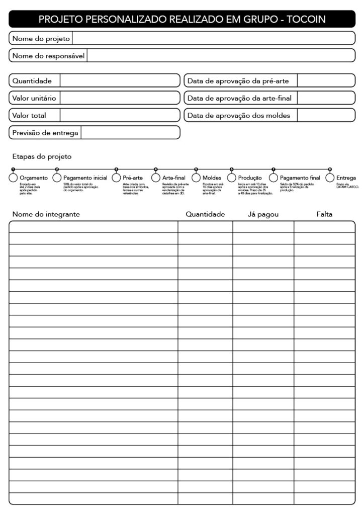 dicas para projetos personalizados - Planilha para gerenciamento de projeto em grupo com a Tocoin